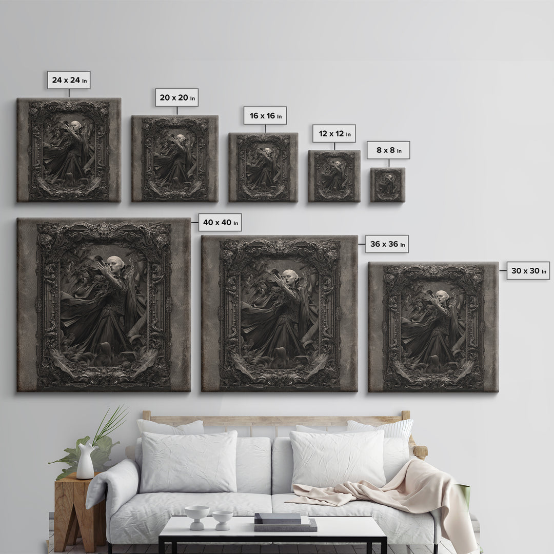 The Cursed Mirror, Biomechanical Horror Art, Square Wall Art, Dark Halloween Decor, Canvas Print, Halloween Wall Art, Macabre Wall Art