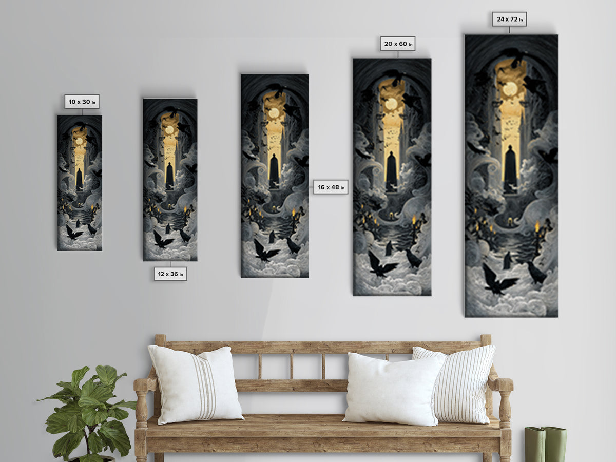 The Living Spellbook, Gothic Engraving Art, Tall Narrow Wall Art, Dark Fantasy Wall Art, Canvas Print, Halloween Wall Art