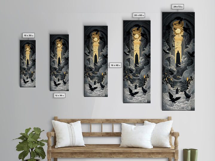 The Living Spellbook, Gothic Engraving Art, Tall Narrow Wall Art, Dark Fantasy Wall Art, Canvas Print, Halloween Wall Art