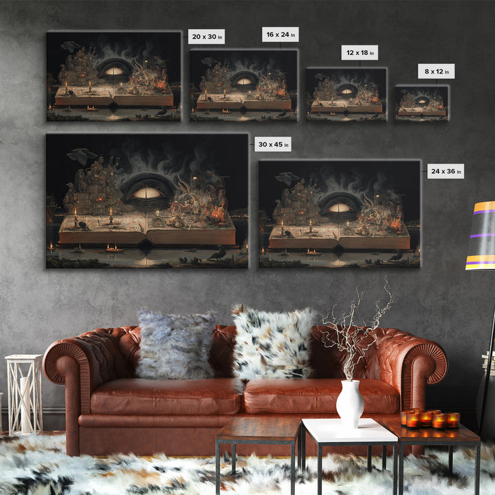 The Living Spellbook, Medieval Grotesque Art, Landscape Wall Art, Dark Fantasy Wall Art, Framed Canvas Print, Halloween Wall Art