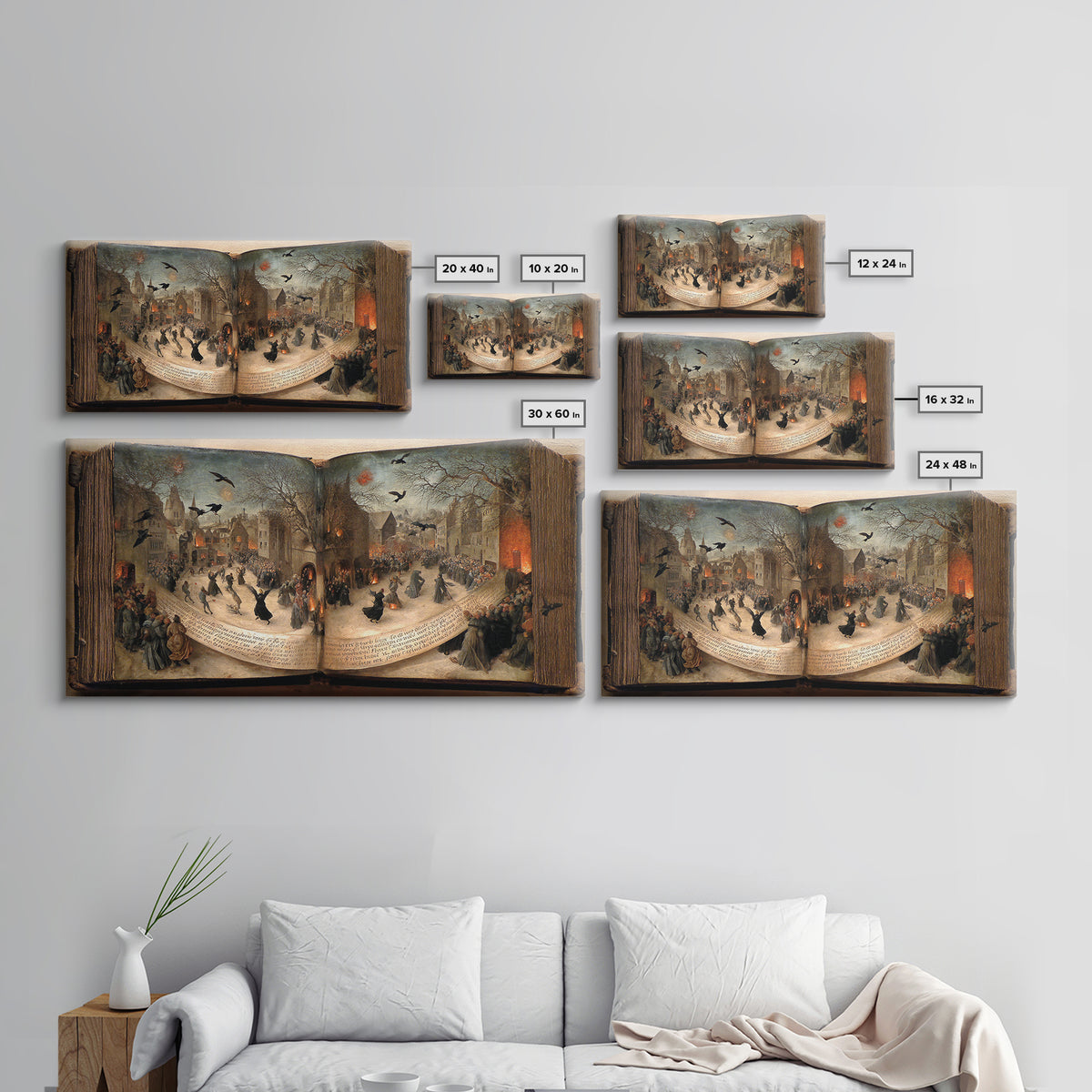 The Living Spellbook, Northern Renaissance Horror, Wide Panoramic Art, Macabre Wall Art, Canvas Print, Halloween Wall Art