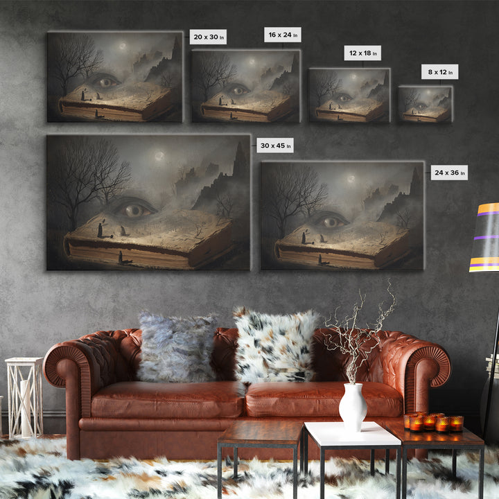 The Living Spellbook, Romantic Gothic Landscape, Landscape Wall Art, Dark Halloween Decor, Framed Canvas Print, Halloween Wall Art