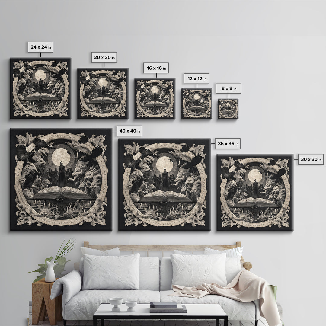 The Living Spellbook, Dark Symbolist Art, Square Wall Art, Dark Halloween Decor, Framed Canvas Print, Halloween Wall Art