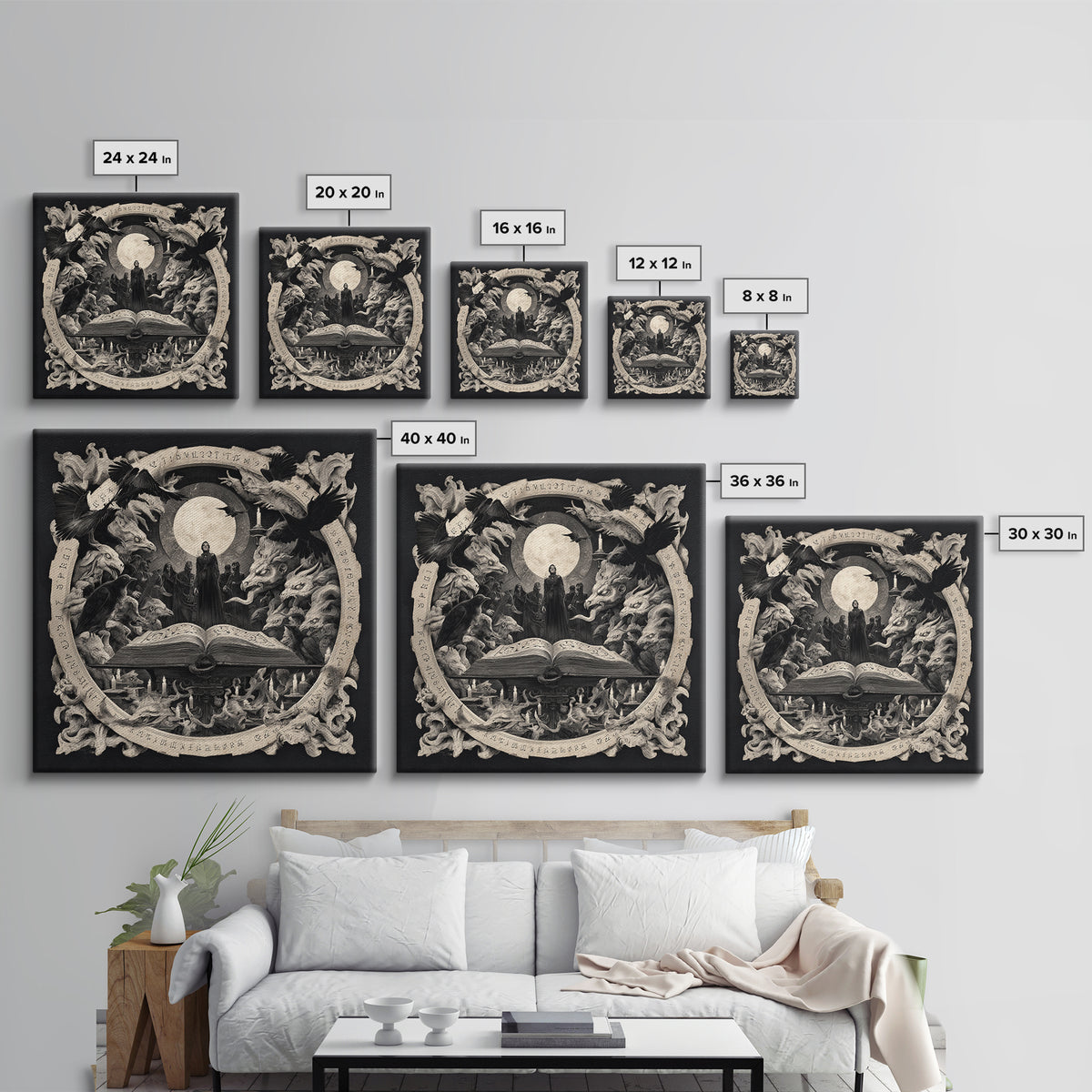 The Living Spellbook, Dark Symbolist Art, Square Wall Art, Dark Halloween Decor, Framed Canvas Print, Halloween Wall Art