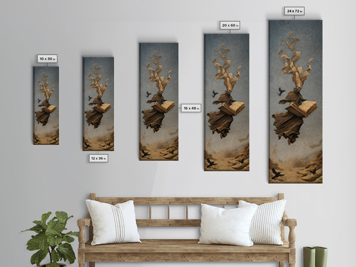 The Living Spellbook, Surreal Apocalyptic Art, Tall Narrow Wall Art, Gothic Horror Wall Art, Canvas Print, Halloween Wall Art