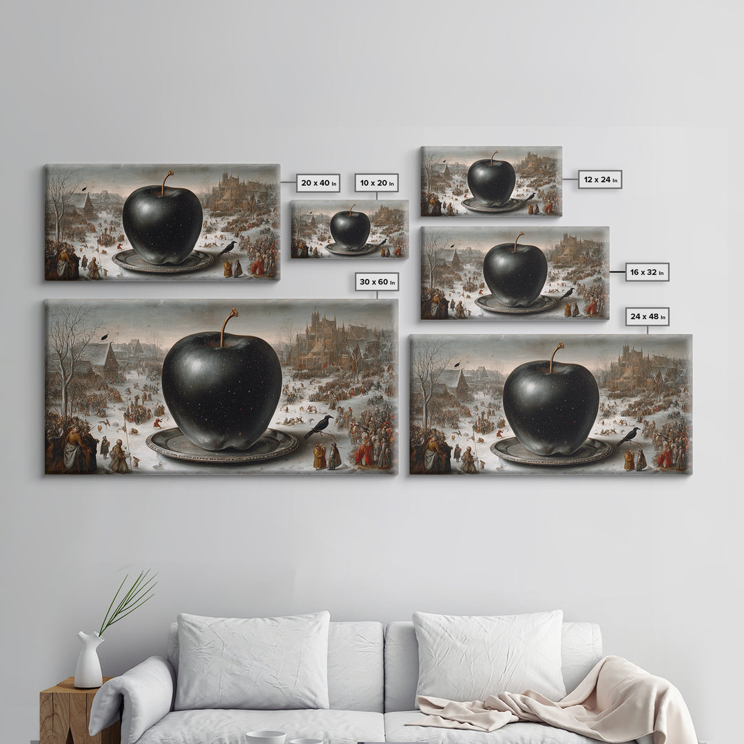 The Poisoned Apple, Northern Renaissance Horror, Wide Panoramic Art, Dark Fantasy Wall Art, Framed Canvas Print, Halloween Decor