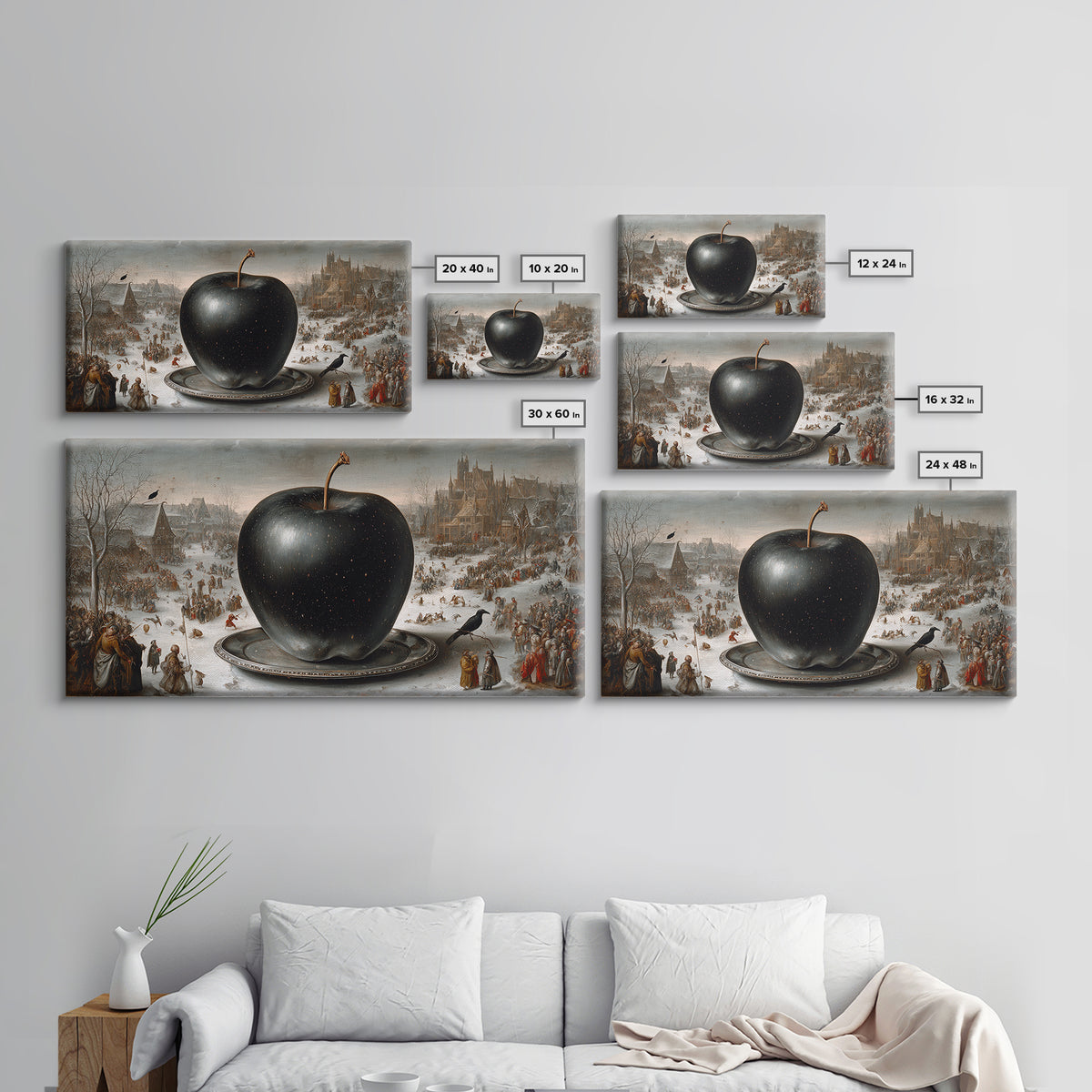 The Poisoned Apple, Northern Renaissance Horror, Wide Panoramic Art, Dark Fantasy Wall Art, Framed Canvas Print, Halloween Decor