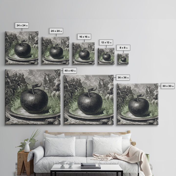The Poisoned Apple, Renaissance Engraving Art, Square Wall Art, Dark Fantasy Wall Art, Canvas Print, Halloween Wall Art, Gothic Home Decor