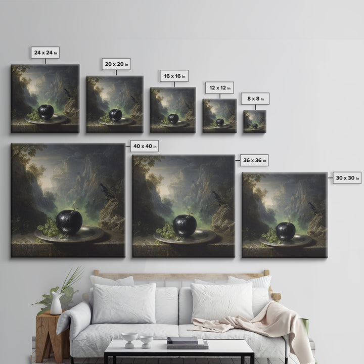 The Poisoned Apple, Baroque Witchcraft Art, Square Wall Art, Dark Halloween Decor, Framed Canvas Print, Halloween Wall Art