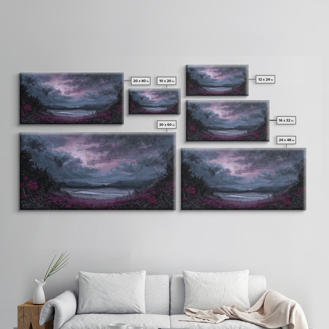 Storm Clouds over an Abandoned Field Framed Canvas Print, Dark Art, Contemporary Art, Living Room Decor, Fine Art, Nocturne, DAR-2x1-10