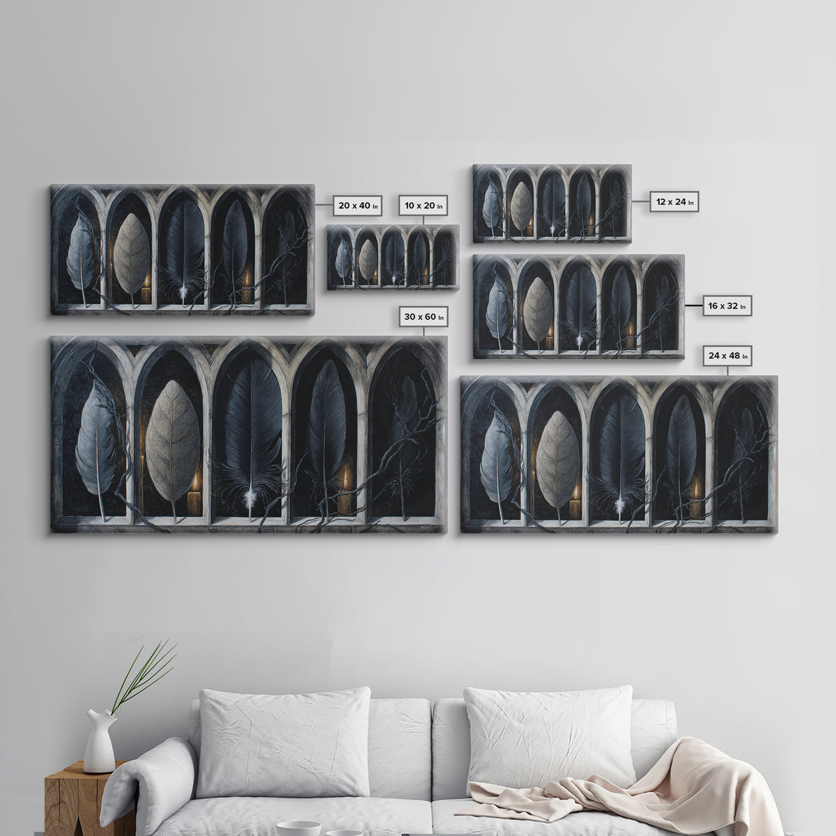 Gothic Cathedral Window Framed Canvas Print, Dark Art, Room Decor, Living Room Decor, Fine Art, Nocturne, Digital Art, DAR-2x1-12