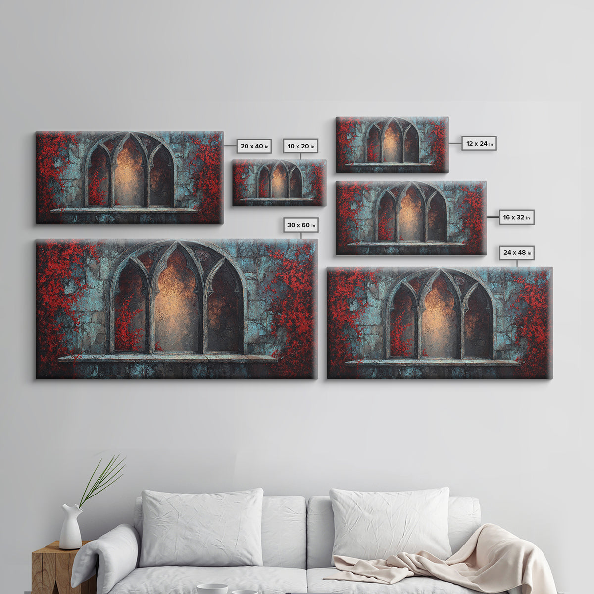 Gothic Cathedral Window Framed Canvas Print, Dark Art, Art Print, Living Room Decor, Oil Painting, Nocturne, Halloween Art, DAR-2x1-60