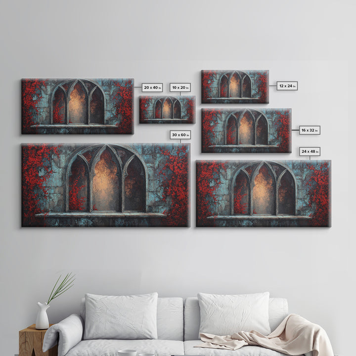 Gothic Cathedral Window Framed Canvas Print, Dark Art, Art Print, Living Room Decor, Oil Painting, Nocturne, Halloween Art, DAR-2x1-60