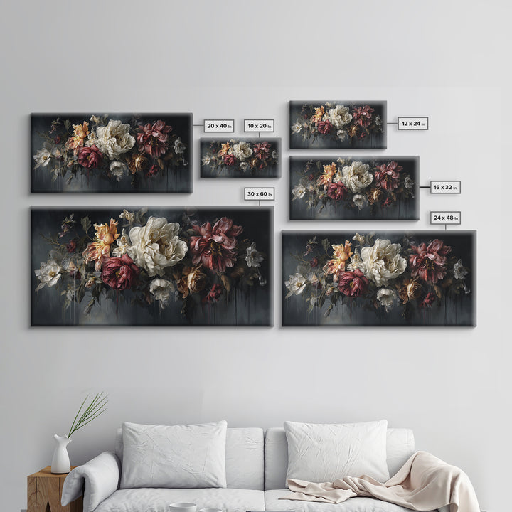 Dark Floral Bouquet Canvas Print, Dark Art, Oil Painting, Living Room Decor, Nocturne, Gothic Wall Decor, Man Cave Decor, DAR-2x1-61