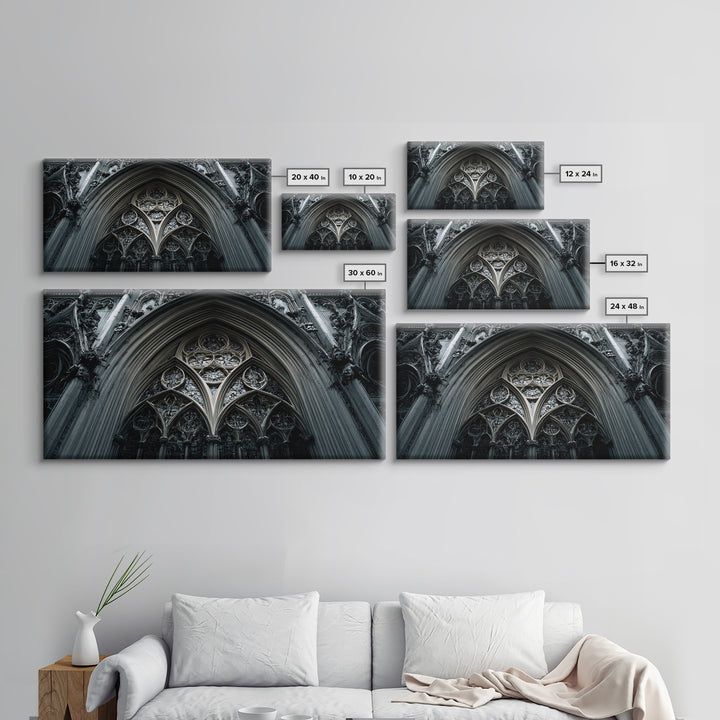 Gothic Cathedral Window Framed Canvas Print, Dark Art, Moody Wall Art, Living Room Decor, Fine Art, Nocturne, Gallery Decor, DAR-2x1-84