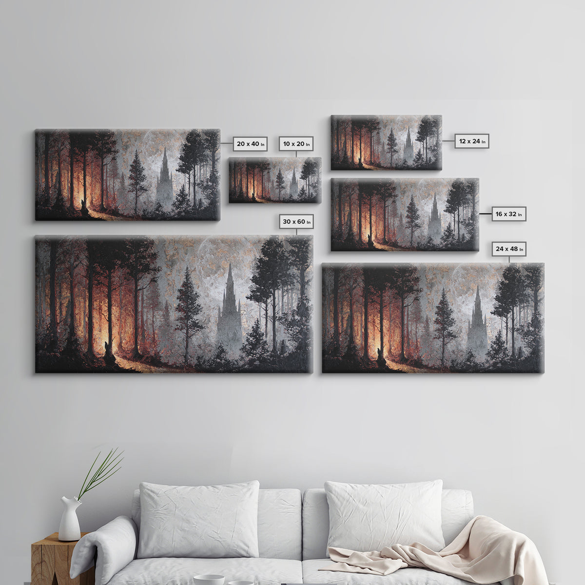Owl in a Midnight Pine Forest Framed Canvas Print, Dark Art, Art Print, Living Room Decor, Fine Art, Nocturne, Halloween Art, DAR-2x1-90