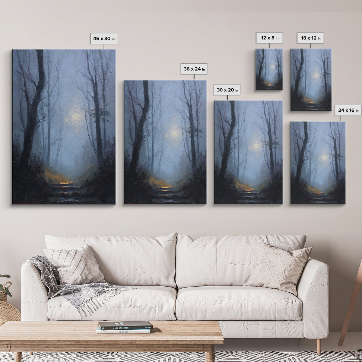 Moonlit Forest Path Canvas Print, Dark Art, Original Painting, Living Room Decor, Fine Art, Nocturne, Gothic Art, Horror Decor, DAR-2x3-35