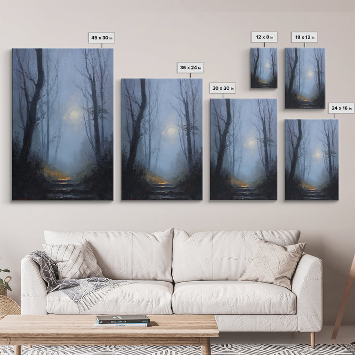 Moonlit Forest Path Canvas Print, Dark Art, Original Painting, Living Room Decor, Fine Art, Nocturne, Gothic Art, Horror Decor, DAR-2x3-35