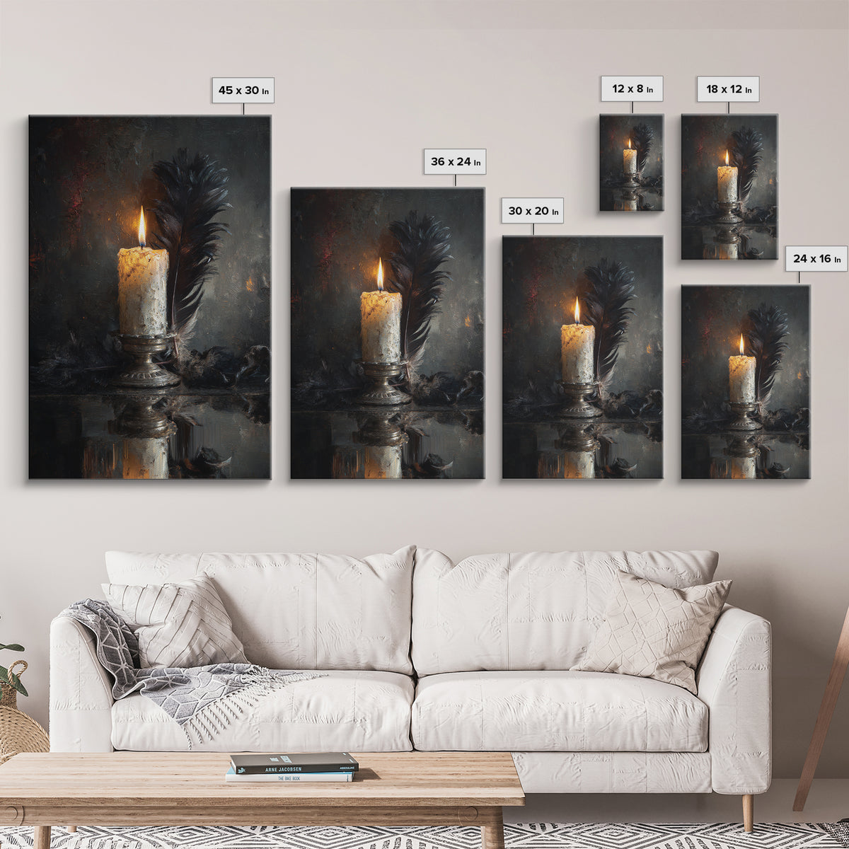 Candle Flame Reflecting Framed Canvas Print, Dark Art, Living Room Decor, Abstract Art, Nocturne, Dark Academia, DAR-2x3-56