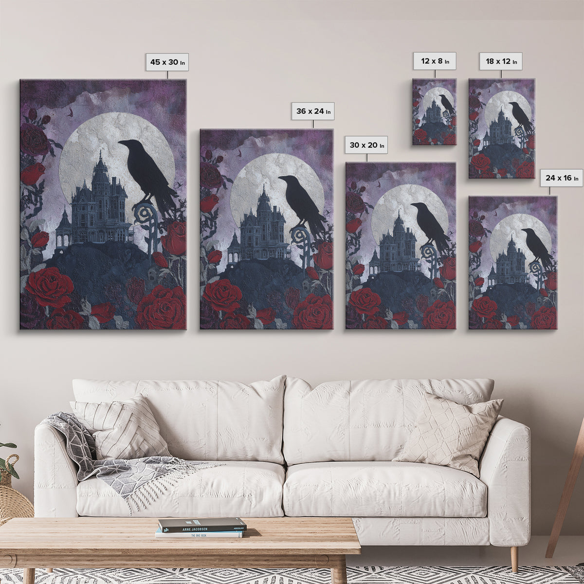 Haunted Mansion Silhouette on Distant Hill Canvas Print, Dark Art, Gothic Decor, Living Room Decor, Abstract Art, Nocturne, DAR-2x3-86