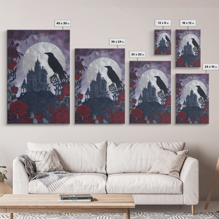 Haunted Mansion Silhouette on Distant Hill Canvas Print, Dark Art, Gothic Decor, Living Room Decor, Abstract Art, Nocturne, DAR-2x3-86