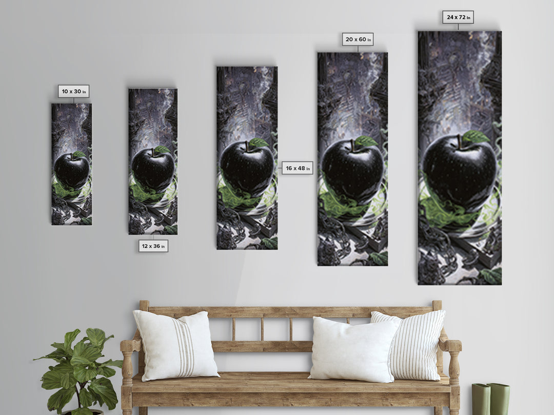 The Poisoned Apple, Architectural Etching Art, Tall Narrow Wall Art, Dark Halloween Decor, Framed Canvas Print