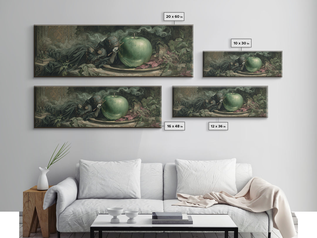The Poisoned Apple, Ornate Symbolist Art, Extra Wide Wall Art, Dark Fantasy Wall Art, Framed Canvas Print, Halloween Wall Art