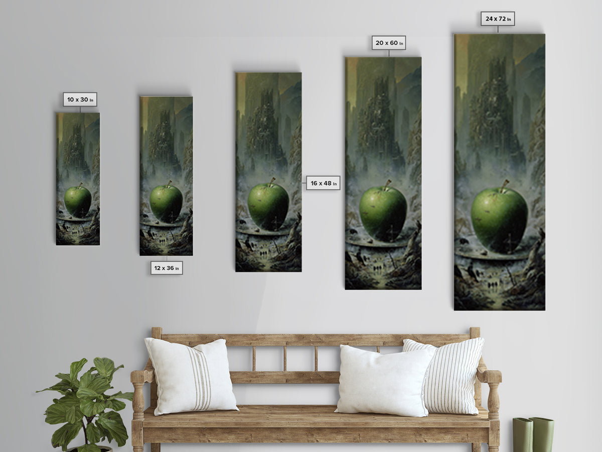 The Poisoned Apple, Surreal Apocalyptic Art, Tall Narrow Wall Art, Dark Halloween Decor, Canvas Print, Halloween Wall Art