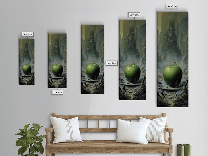 The Poisoned Apple, Surreal Apocalyptic Art, Tall Narrow Wall Art, Dark Halloween Decor, Canvas Print, Halloween Wall Art