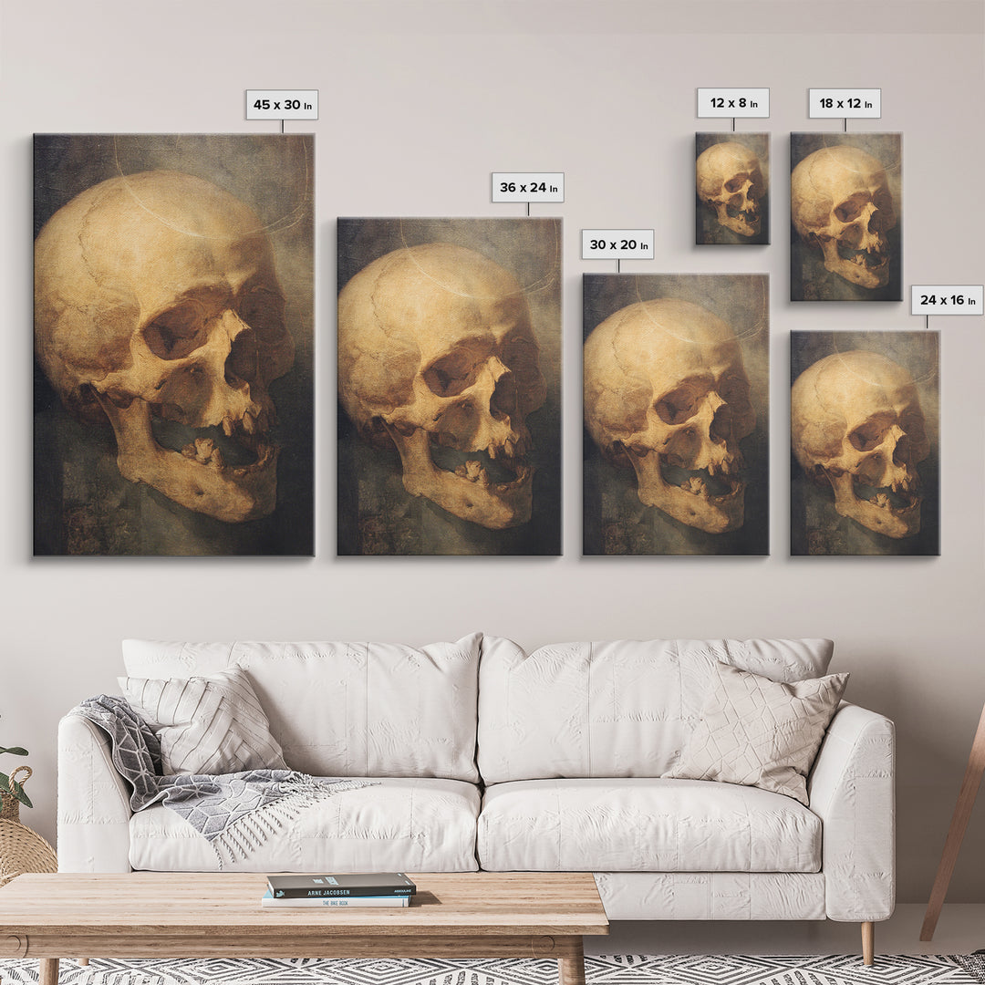 The Talking Skull, Dark Renaissance Art, Vertical Wall Art, Dark Halloween Decor, Framed Canvas Print, Halloween Wall Art