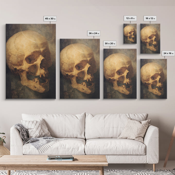 The Talking Skull, Dark Renaissance Art, Vertical Wall Art, Dark Halloween Decor, Framed Canvas Print, Halloween Wall Art