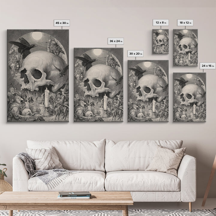 The Talking Skull, Renaissance Engraving Art, Vertical Wall Art, Dark Fantasy Wall Art, Canvas Print, Halloween Wall Art