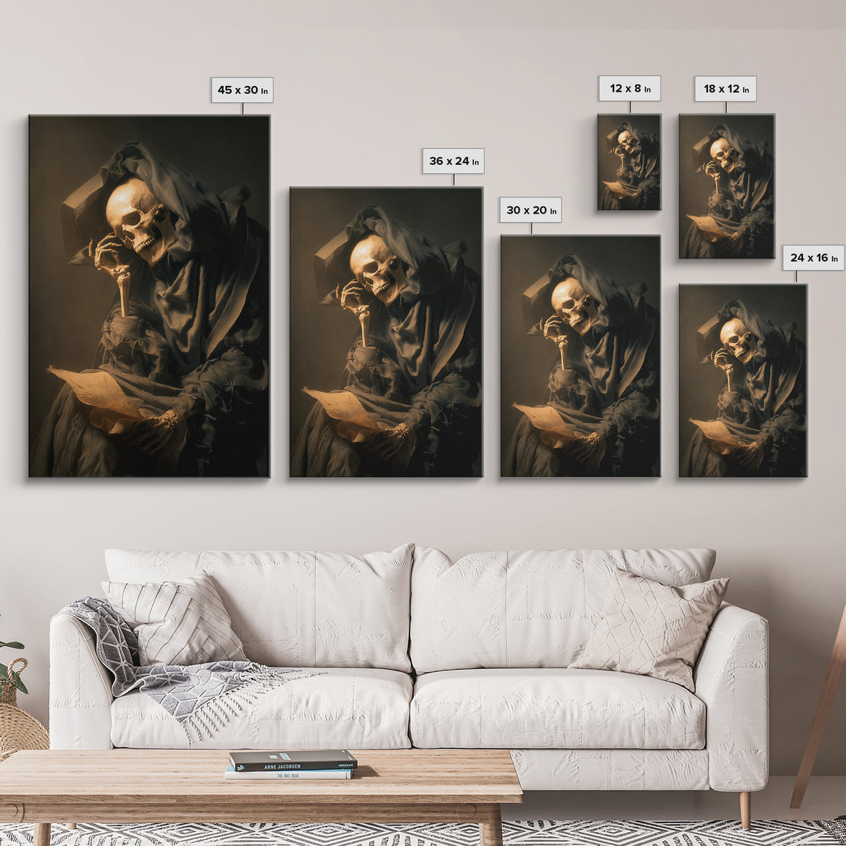 The Talking Skull, Gothic Nightmare Art, Vertical Wall Art, Dark Halloween Decor, Framed Canvas Print, Halloween Wall Art
