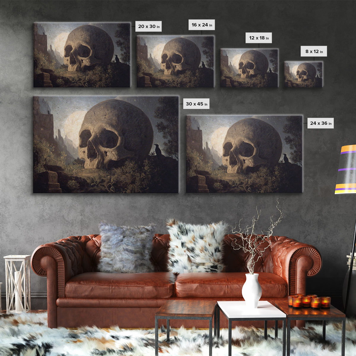 The Talking Skull, Romantic Gothic Landscape, Landscape Wall Art, Macabre Wall Art, Canvas Print, Halloween Wall Art