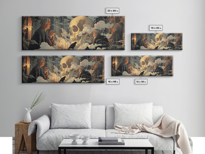 The Talking Skull, Apocalyptic Romantic Art, Extra Wide Wall Art, Macabre Wall Art, Framed Canvas Print, Halloween Wall Art