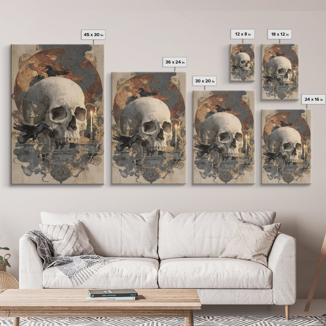 The Talking Skull, Decadent Gothic Art, Vertical Wall Art, Macabre Wall Art, Canvas Print, Halloween Wall Art, Seasonal Home Decor