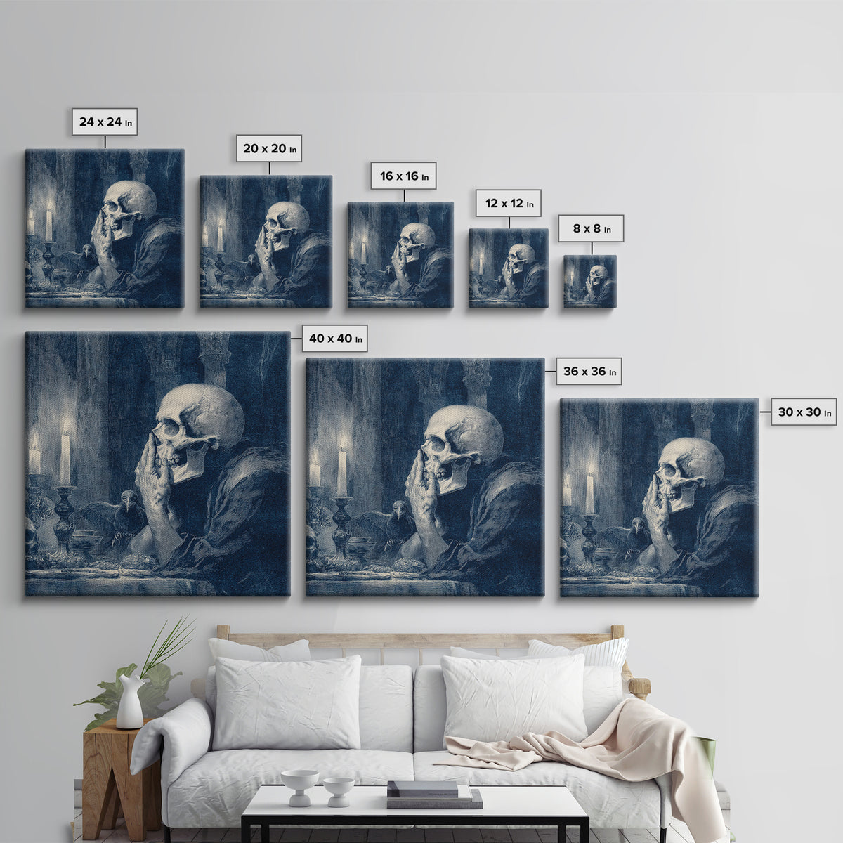 The Talking Skull, Dark Symbolist Art, Square Wall Art, Dark Halloween Decor, Framed Canvas Print, Halloween Wall Art