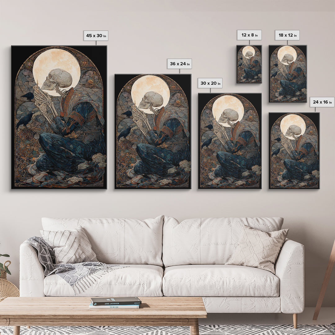 The Talking Skull, Stained Glass Gothic Art, Vertical Wall Art, Dark Halloween Decor, Canvas Print, Halloween Wall Art, Statement Wall Art