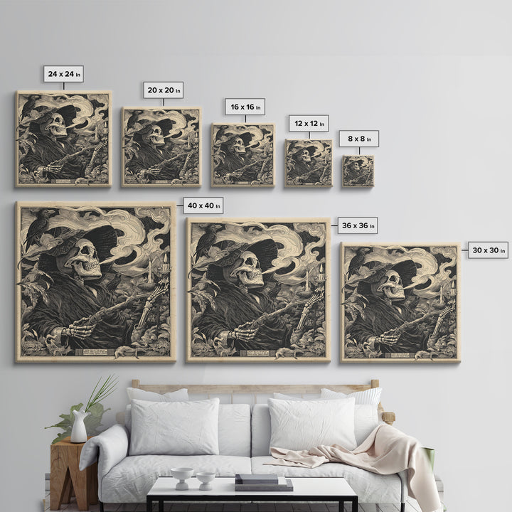 The Talking Skull, Macabre Folk Print Art, Square Wall Art, Gothic Horror Wall Art, Canvas Print, Halloween Wall Art