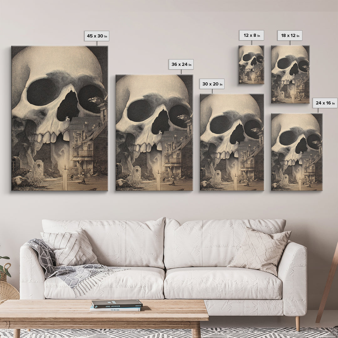 The Talking Skull, Victorian Macabre Art, Vertical Wall Art, Dark Fantasy Wall Art, Framed Canvas Print, Halloween Wall Art