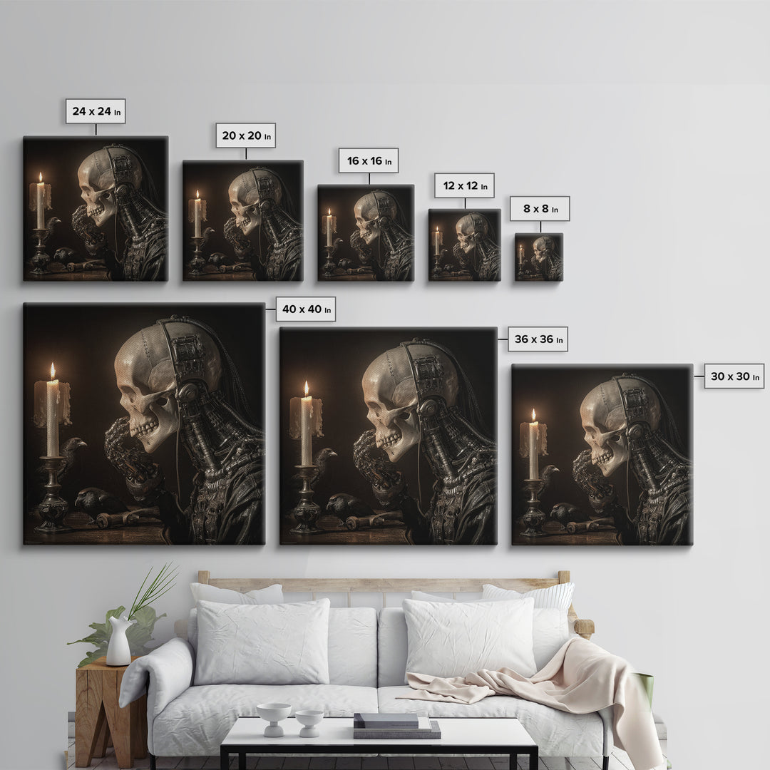 The Talking Skull, Biomechanical Horror Art, Square Wall Art, Macabre Wall Art, Framed Canvas Print, Halloween Wall Art, Statement Wall Art