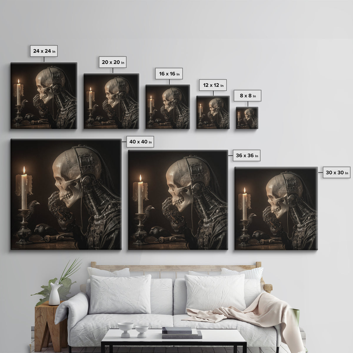 The Talking Skull, Biomechanical Horror Art, Square Wall Art, Macabre Wall Art, Framed Canvas Print, Halloween Wall Art, Statement Wall Art
