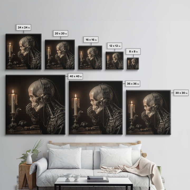 The Talking Skull, Biomechanical Horror Art, Square Wall Art, Macabre Wall Art, Framed Canvas Print, Halloween Wall Art, Statement Wall Art