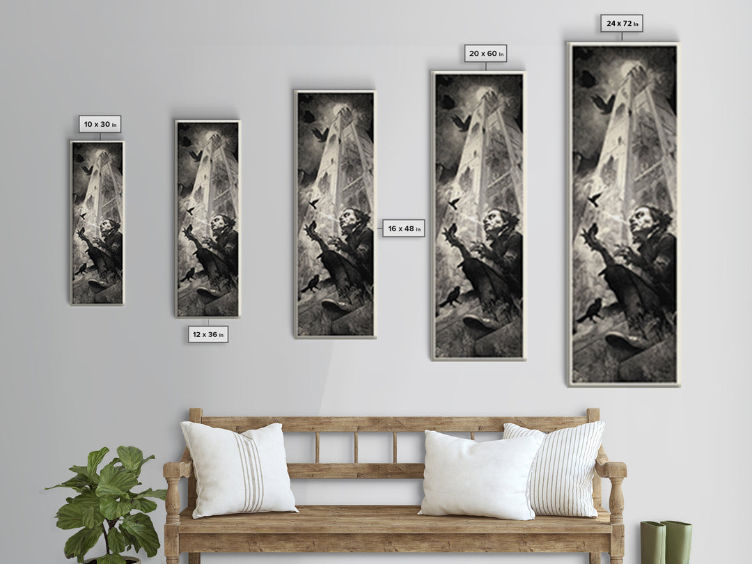 The Cracked Porcelain Mask, Gothic Engraving Art, Tall Narrow Wall Art, Dark Fantasy Wall Art, Canvas Print, Halloween Wall Art