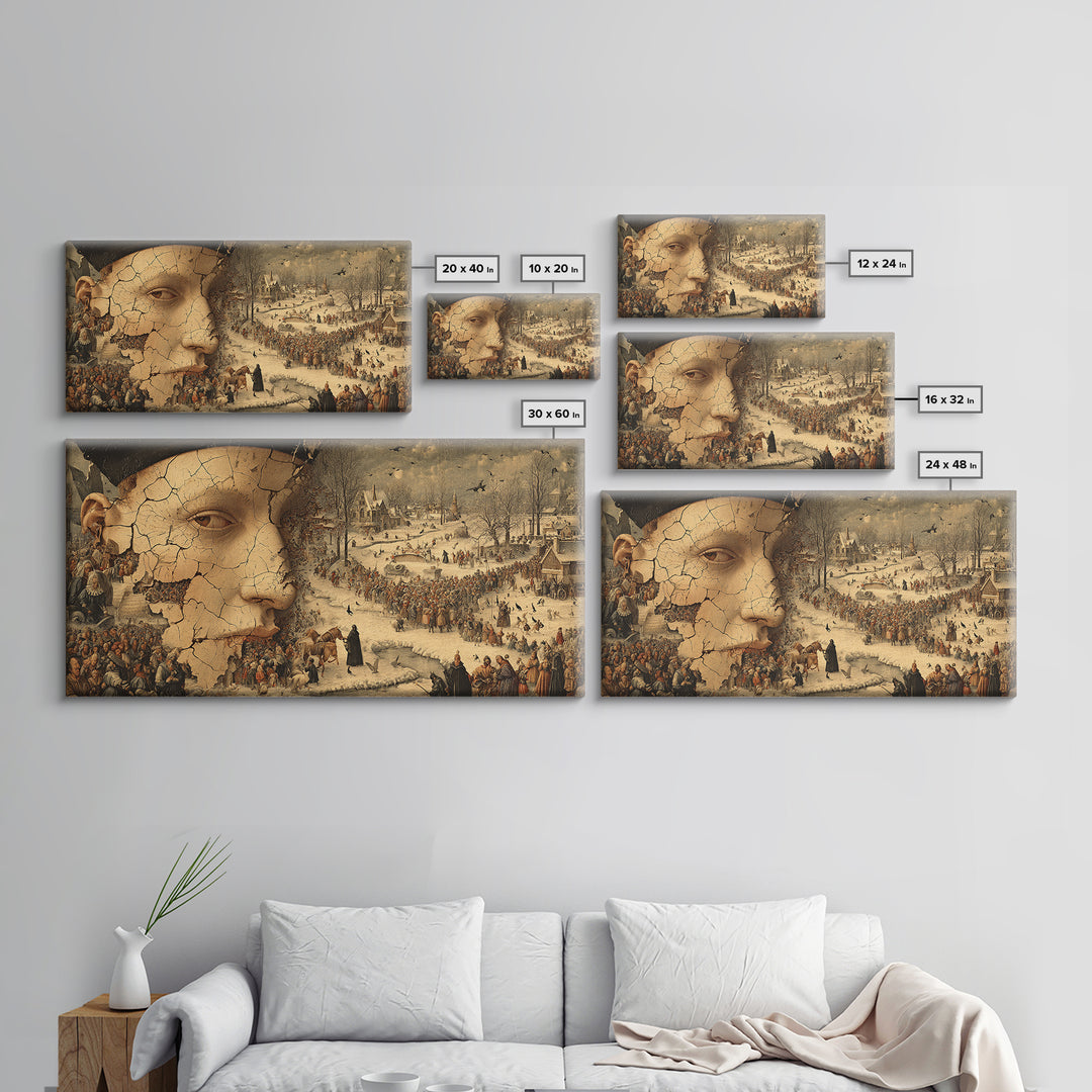 The Cracked Porcelain Mask, Northern Renaissance Horror, Wide Panoramic Art, Gothic Horror Wall Art, Canvas Print