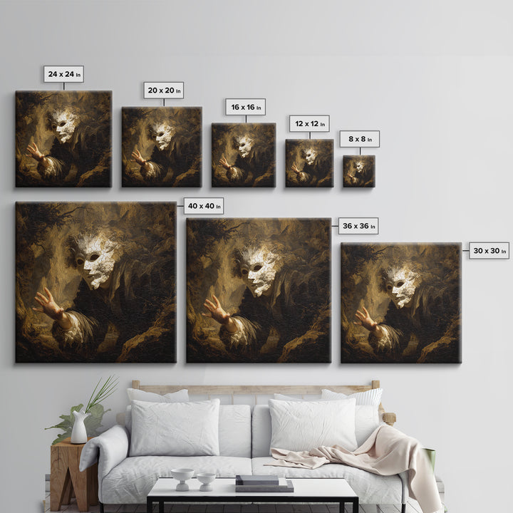 The Cracked Porcelain Mask, Baroque Witchcraft Art, Square Wall Art, Macabre Wall Art, Canvas Print, Halloween Wall Art, Halloween Decor
