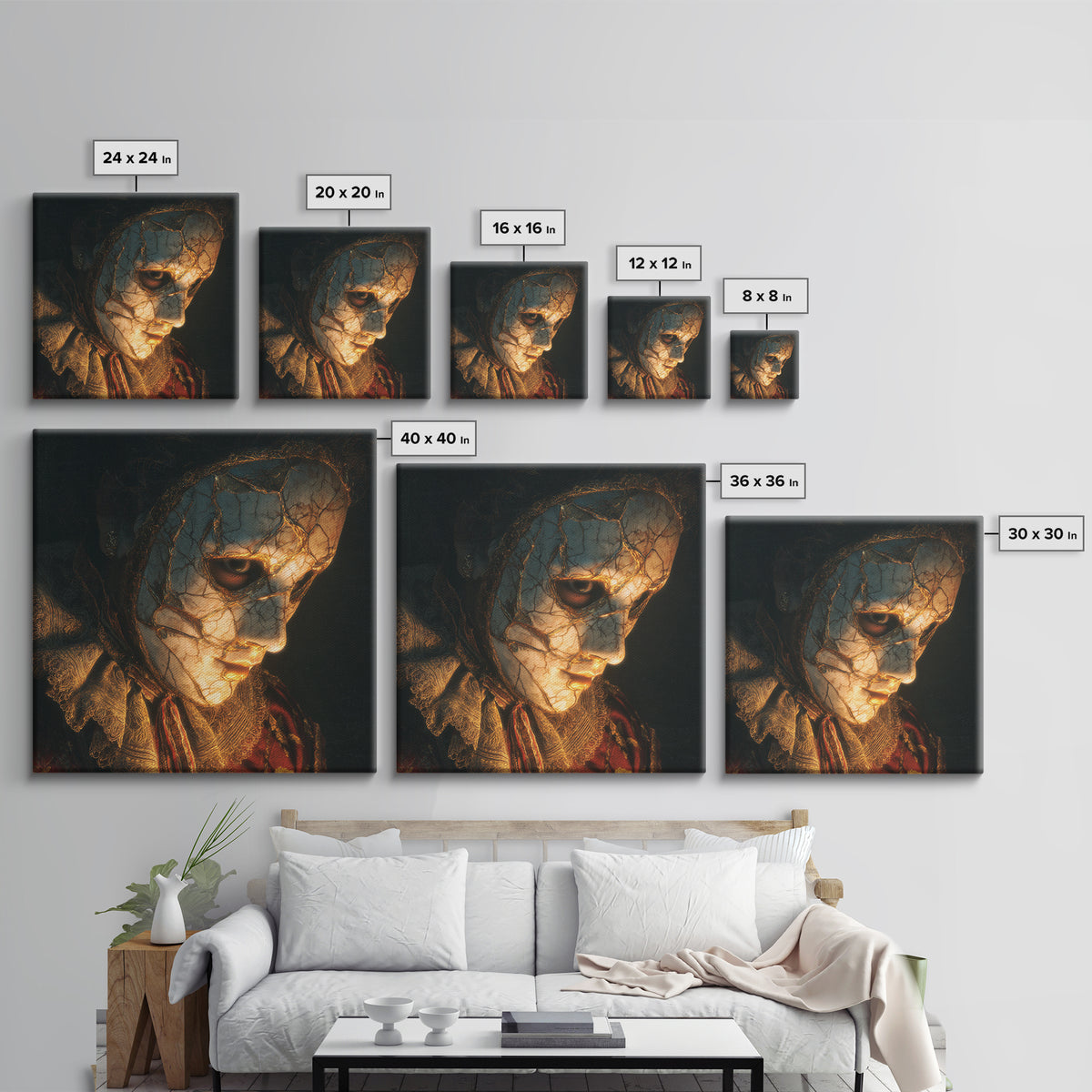 The Cracked Porcelain Mask, Decadent Gothic Art, Square Wall Art, Dark Fantasy Wall Art, Canvas Print, Halloween Wall Art