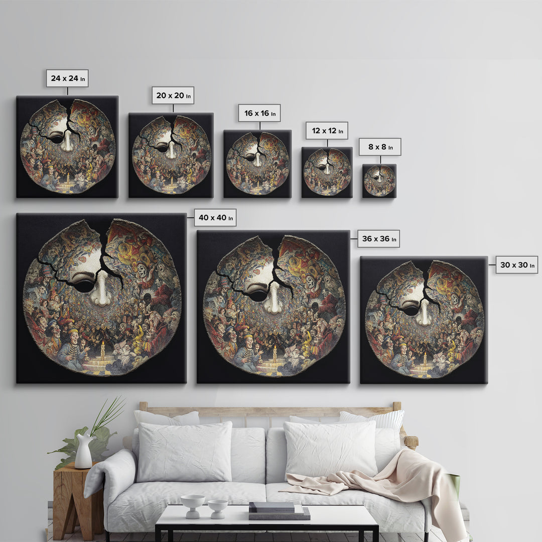 The Cracked Porcelain Mask, Grotesque Carnival Art, Square Wall Art, Dark Fantasy Wall Art, Canvas Print, Halloween Wall Art