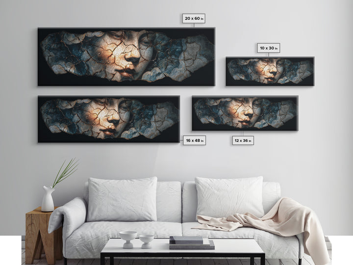 The Cracked Porcelain Mask, Expressionist Gothic Art, Extra Wide Wall Art, Gothic Horror Wall Art, Canvas Print, Halloween Wall Art