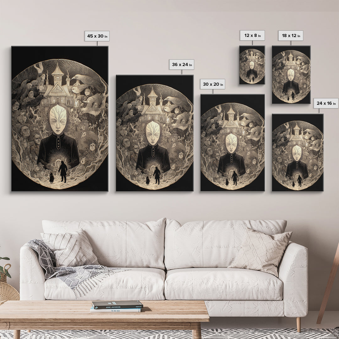 The Cracked Porcelain Mask, Victorian Macabre Art, Vertical Wall Art, Dark Fantasy Wall Art, Framed Canvas Print, Halloween Wall Art